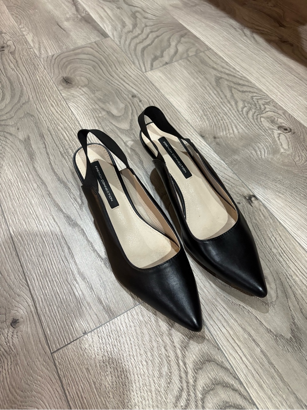 French Connection Black Pointed Slingback Flats